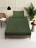 KLOTTHE Green Abstract 300TC Woolen Single Fitted Bedsheet & 1 Pillow Cover