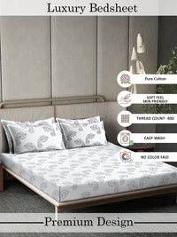 Myntra Elegant Homes Motif Etnik Putih 400 TC Cadar Tempat Tidur Queen dengan 2 Sarung Bantal