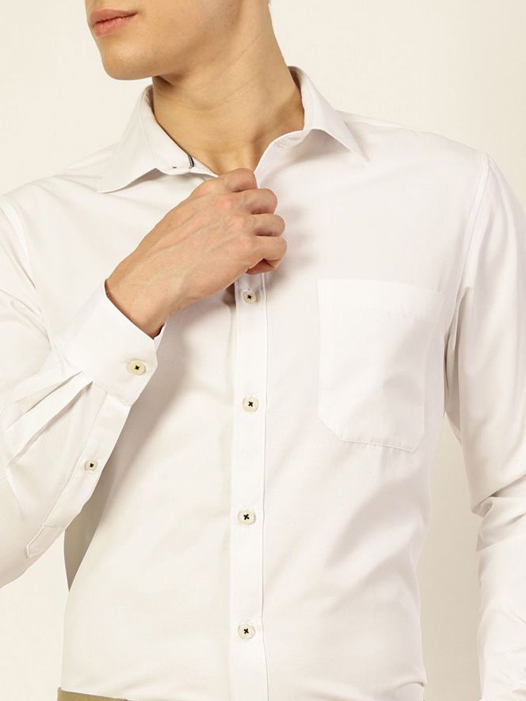 Thomas Scott Men Smart Cutaway Collar Solid Cotton Formal Shirt