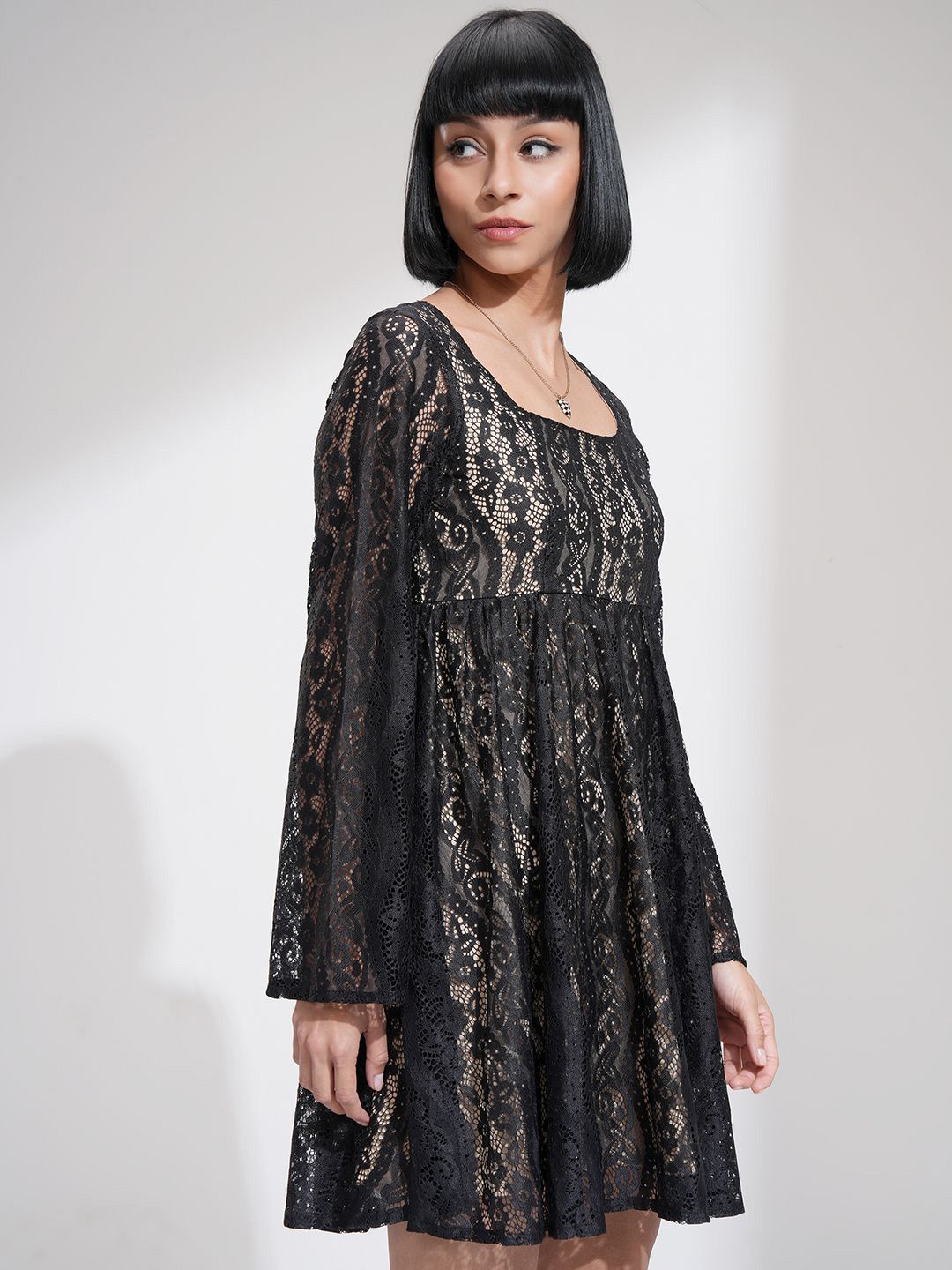 Tokyo Talkies Women Lace Fit Flare Mini Dress