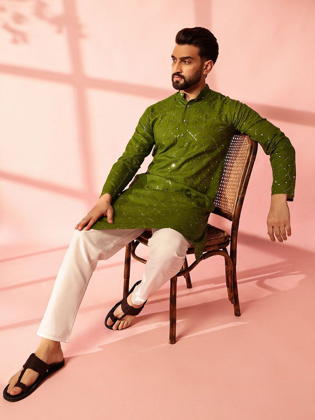 Anouk Men Embroidered Regular Mirror Work Pure Cotton Kurta with Pyjamas
