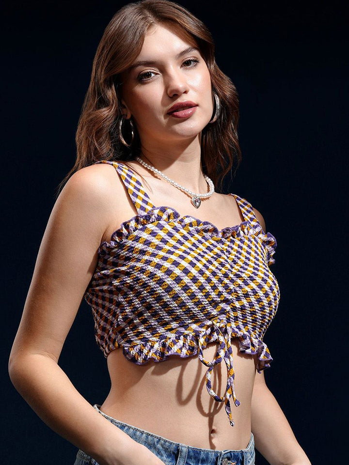 Tokyo Talkies Women Checked Peplum Crop Top