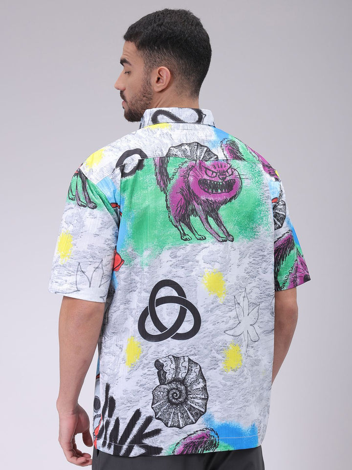 The Indian Garage Co Men Cutaway Collar Conversational Printed Boxy Fit Resortwear Shirt