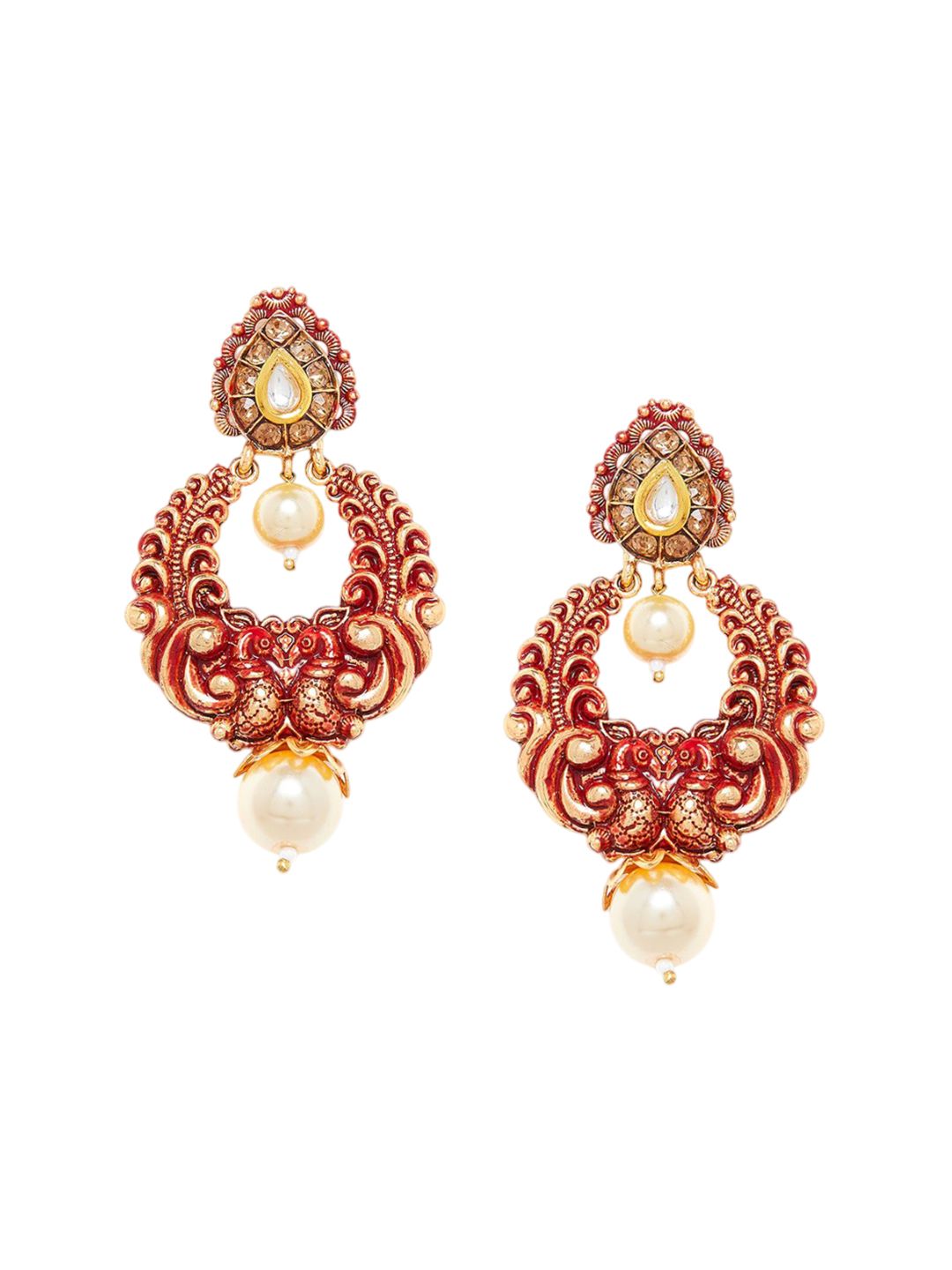 Anouk Gold-Plated Artificial Stones Studded & Beaded Contemporary Drop Earrings