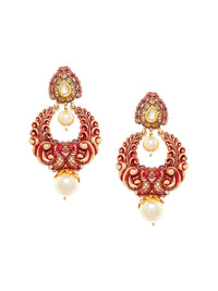 Anouk Gold-Plated Artificial Stones Studded & Beaded Contemporary Drop Earrings