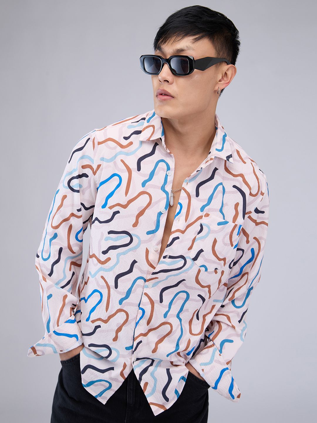 VASTRADO Men Classic Cutaway Collar Abstract Printed Slim Fit Casual Shirt