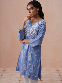 Rumah Wanita Chikankari Motif Etnik Sulam Chikankari Indigo Kurta