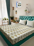 KLOTTHE Olive & White Floral Printed Cotton 400 TC Set Cadar King 2.5 m x 2.25 m