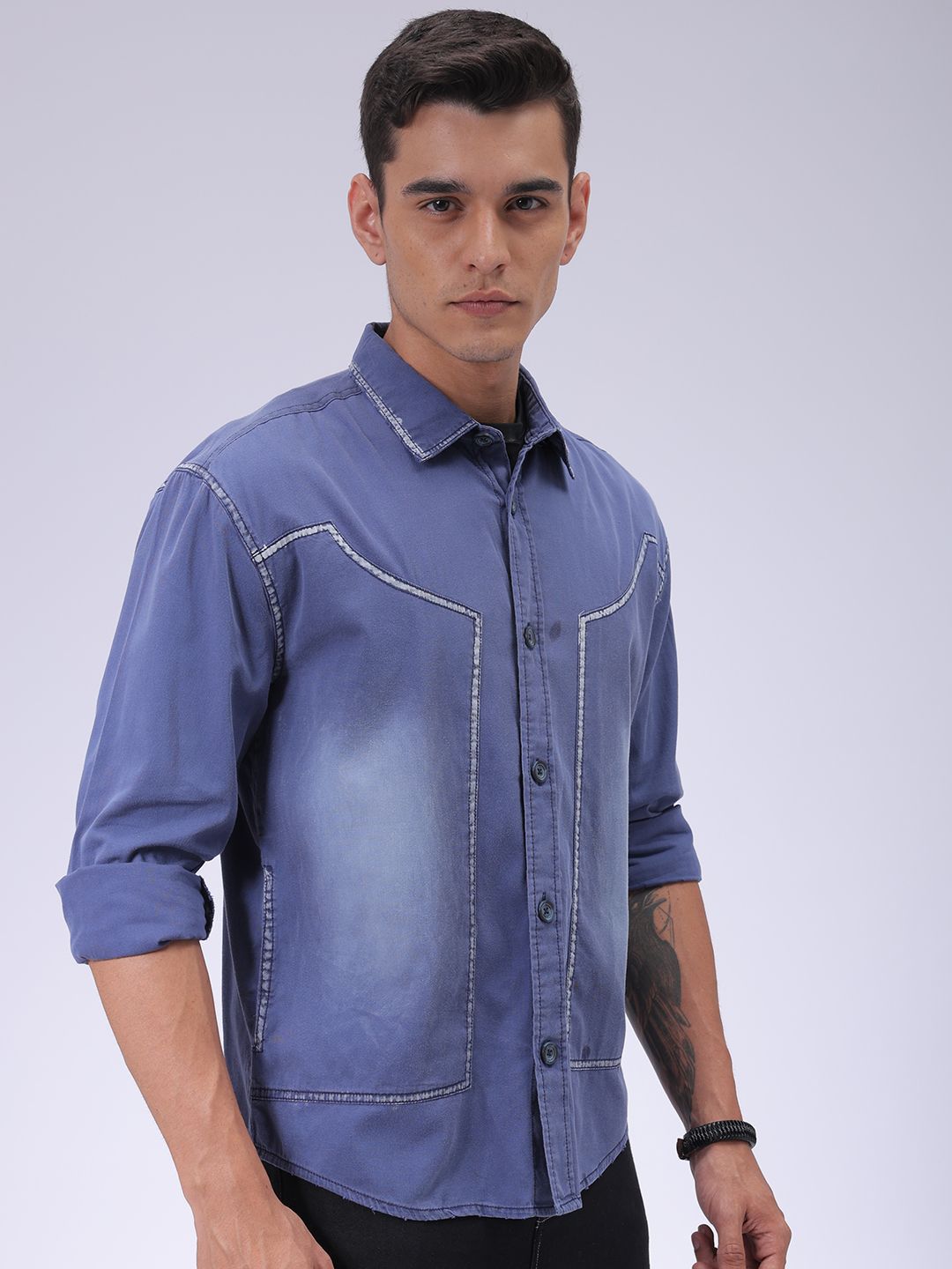 The Indian Garage Co Men Cutaway Collar Solid Cotton Casual Shirt