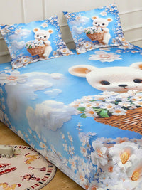 Myntra Elegant Homes Biru & Putih Bercetak 400 TC King 7D Cadar Dengan 2 Sarung Bantal