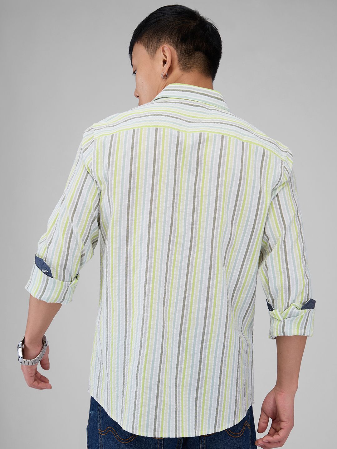 VASTRADO Men Classic Cutaway Collar Multi Striped Cotton Slim Fit Casual Shirt