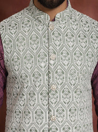 Anouk Thread Work Embroidered Regular Kurta with Churidar & Nehru jacket