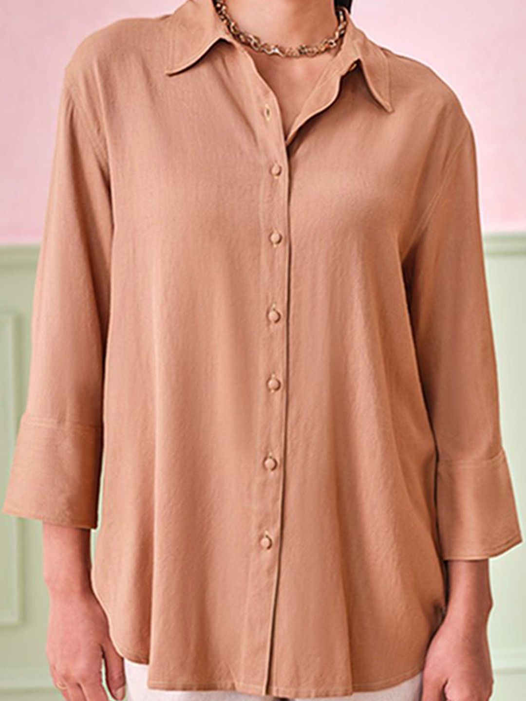 AND Women Solid Shirt Collar Top