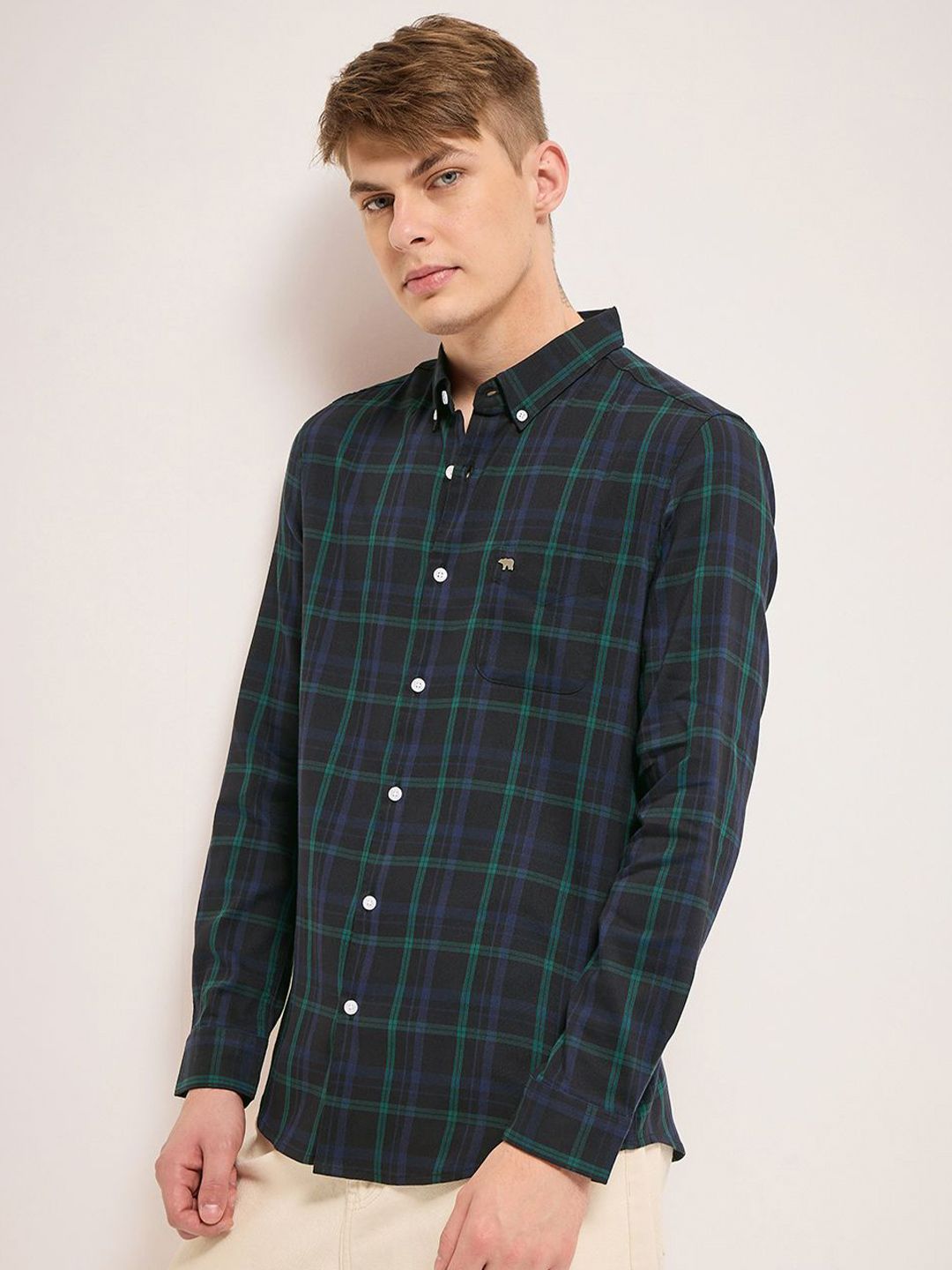 THE BEAR HOUSE Men Cotton Checked Slim Fit Casual Shirt