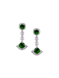 KARATCART Silver-Plated American Diamond Stone Studded Contemporary Drop Earrings