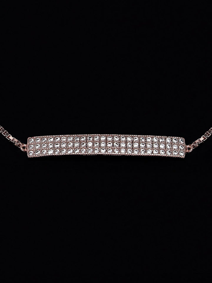 PANASH 925 Sterling Silver Rose Gold-Plated CZ-Studded Charm Bracelet