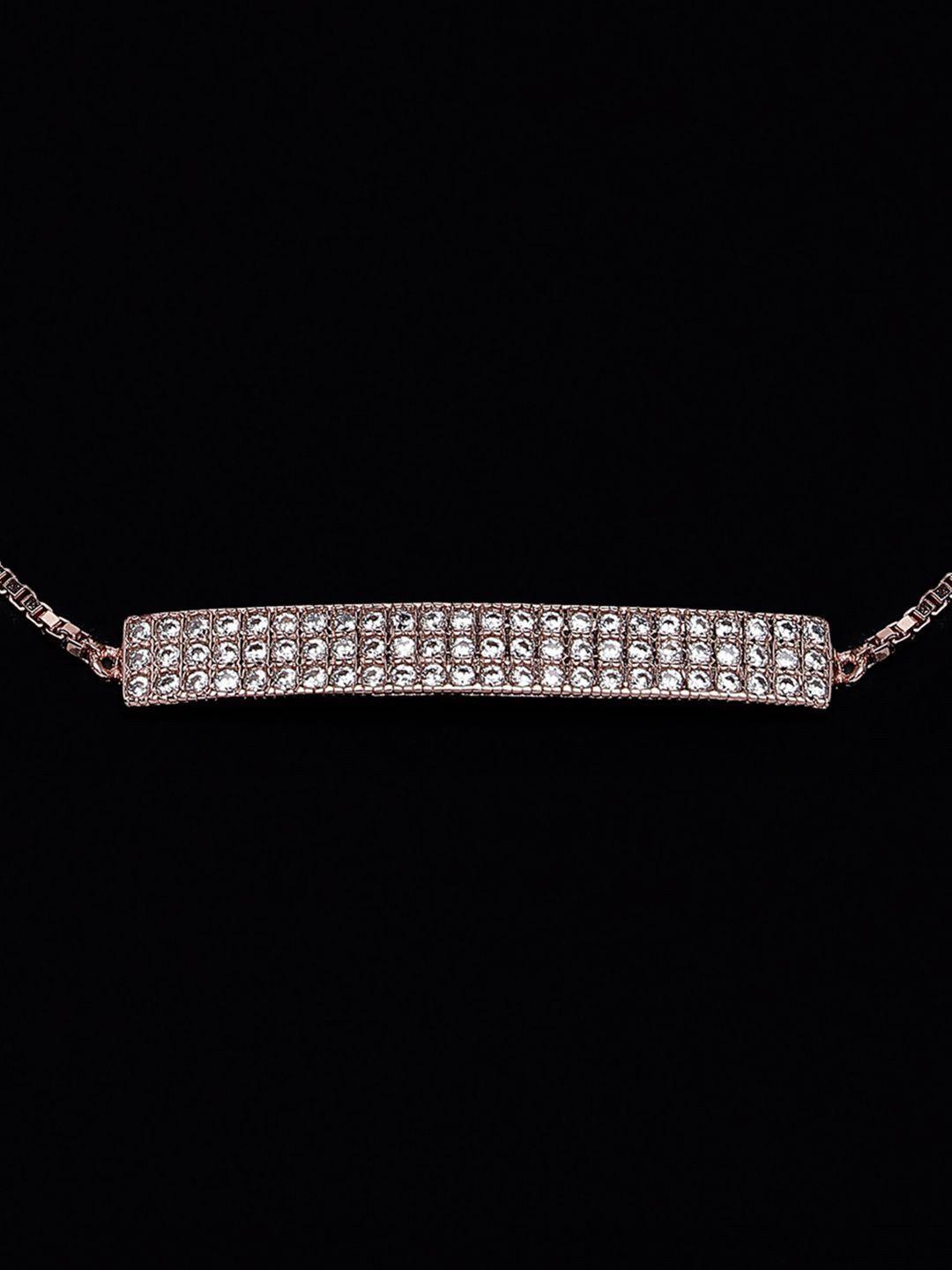 PANASH 925 Sterling Silver Rose Gold-Plated CZ-Studded Charm Bracelet