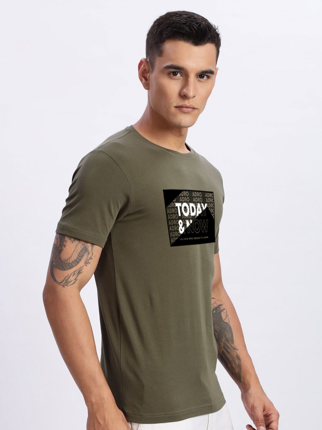 ADRO Typography Printed Round Neck Cotton T-shirt