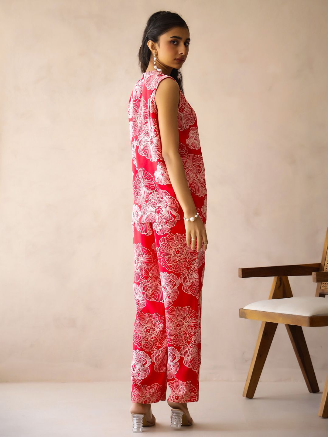 SANSKRUTIHOMES Printed V Neck Tunic With Trousers Co-Ords Set