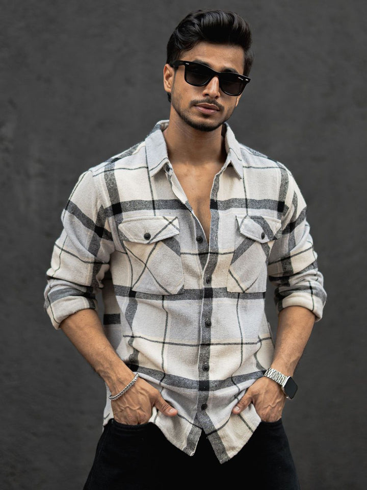 Powerlook Men Windowpane Checks Opaque Checked Casual Shirt