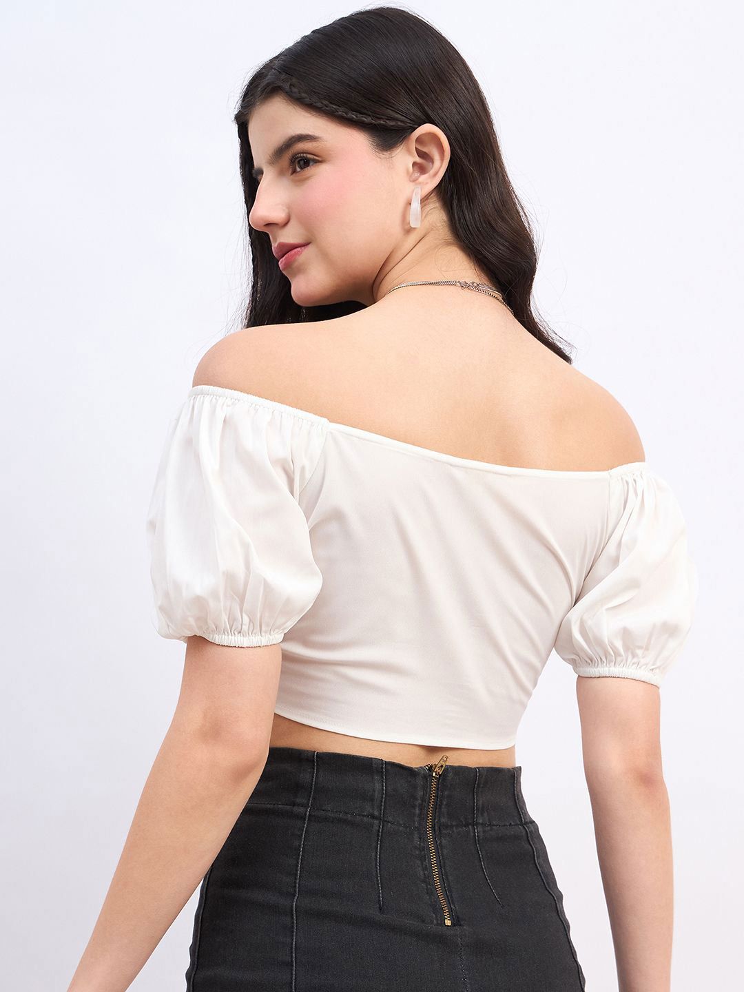 Berrylush Off-Shoulder Puff Sleeve Crop Top