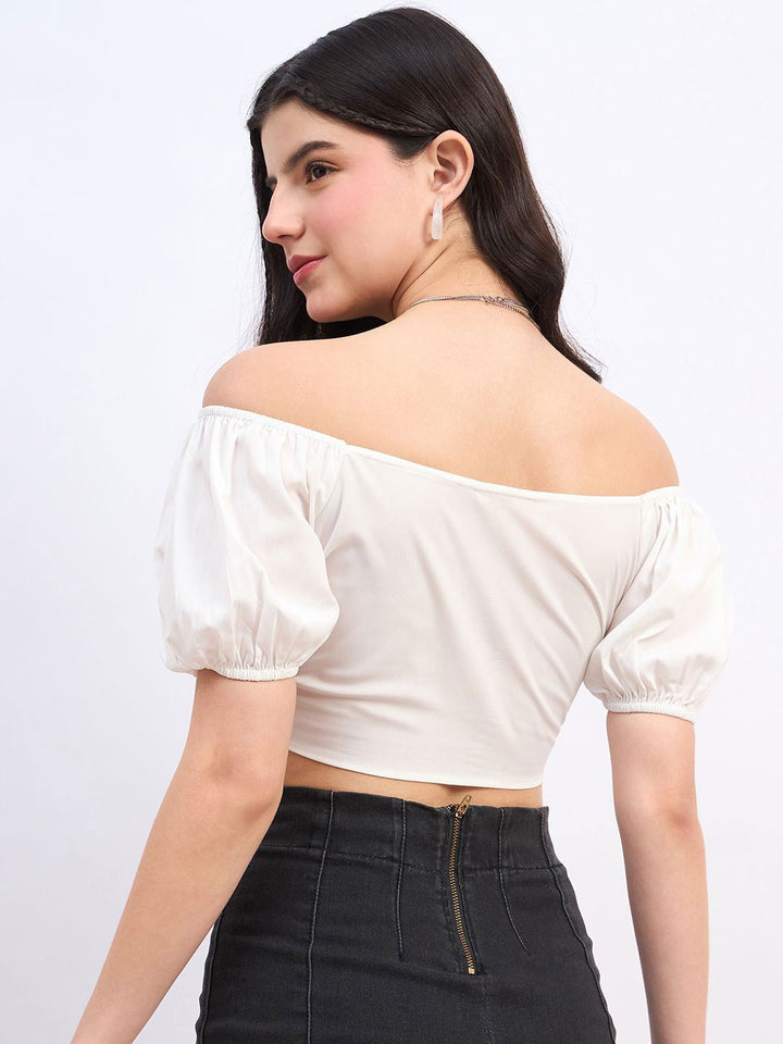 Berrylush Off-Shoulder Puff Sleeve Crop Top