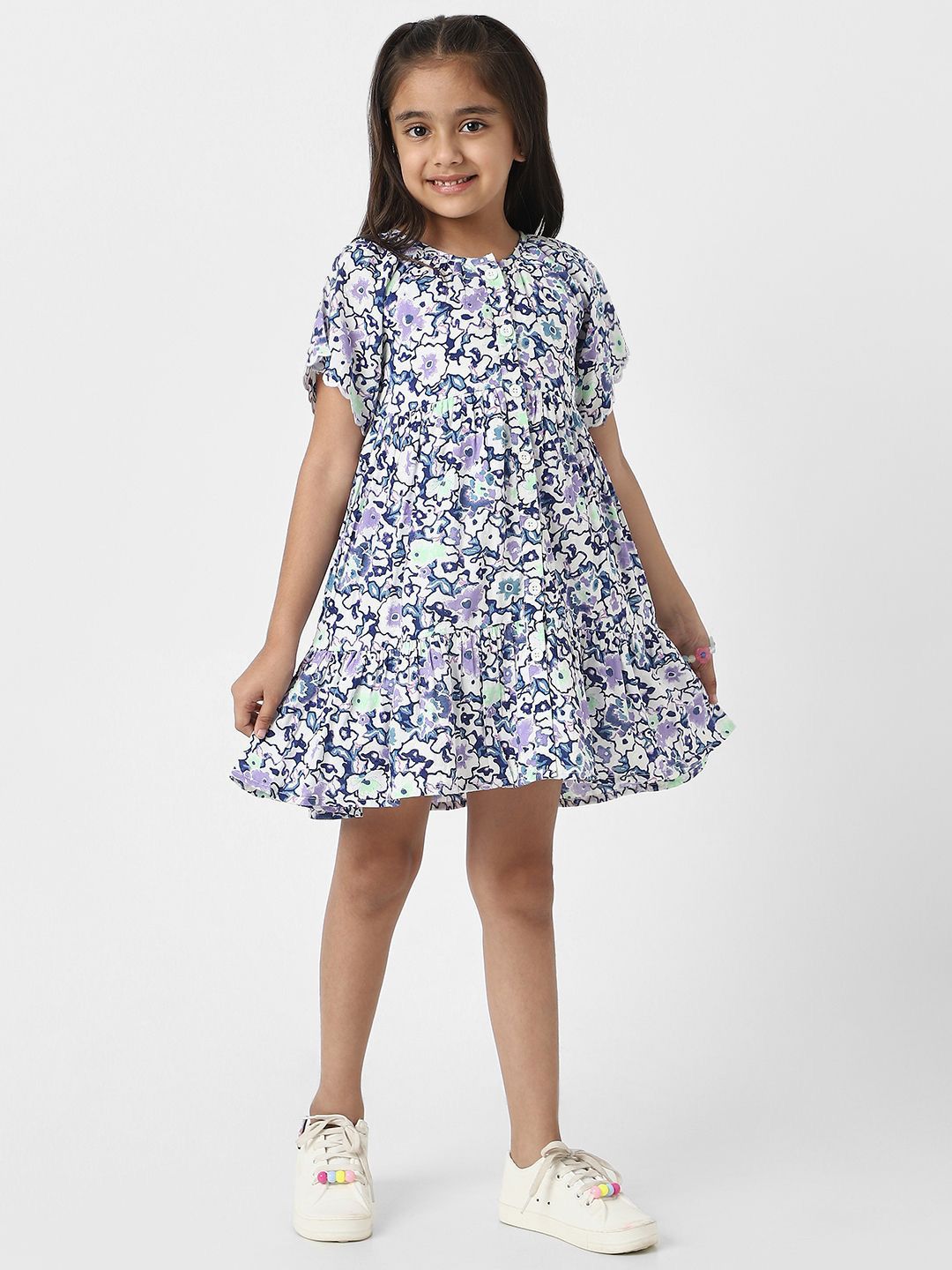 Nauti Nati Floral Print Flared Sleeve Shirt Dress