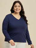 CURVY STREET Women Solid V-Neck Cotton Plus Size T-shirt