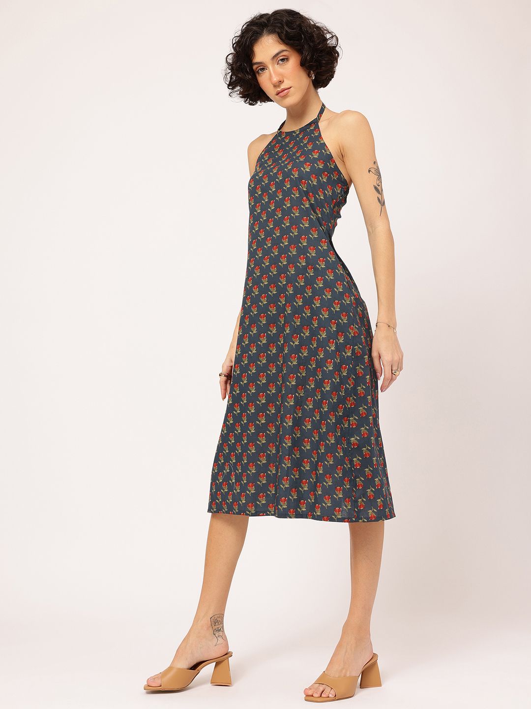 DressBerry Boho Babe Indie Florals Halter Neck Midi Dress with Slit