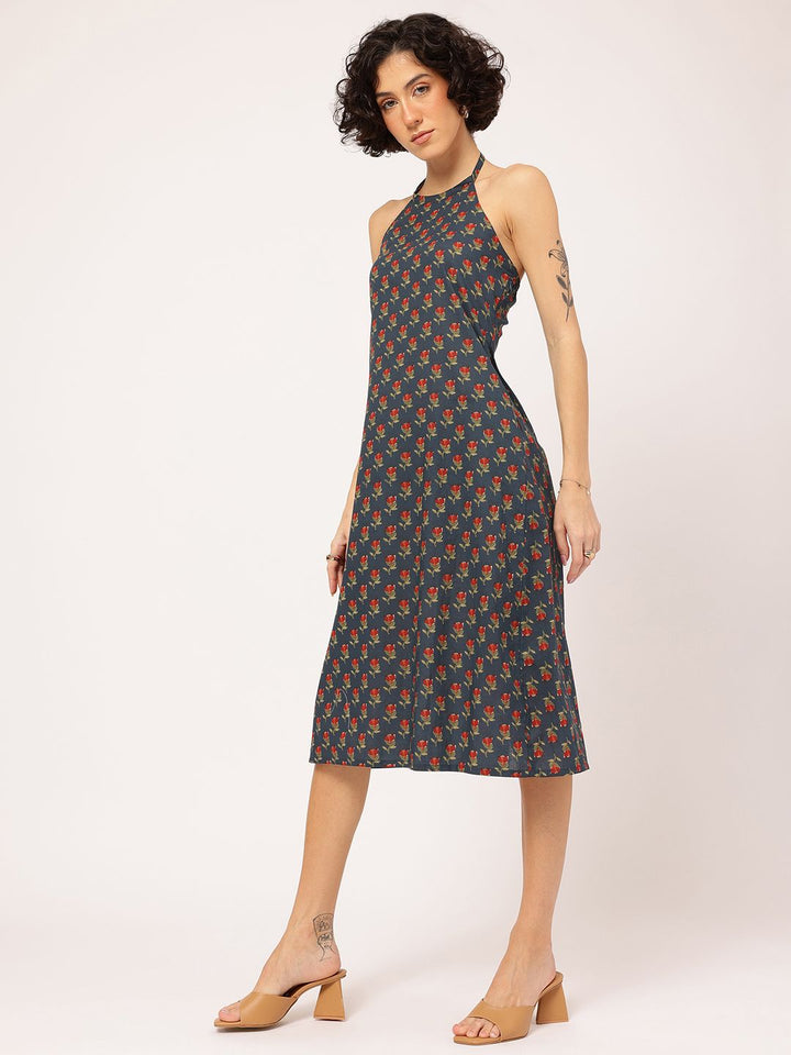 DressBerry Boho Babe Indie Florals Halter Neck Midi Dress with Slit