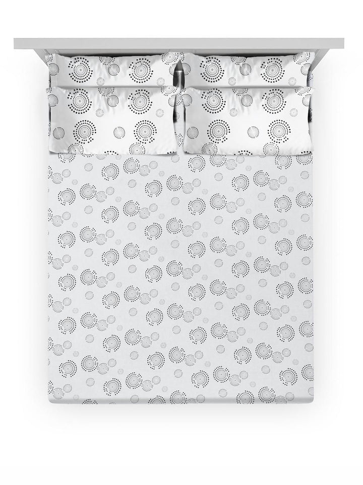 KLOTTHE White Printed Dilengkapi 400TC Kapas Tulen Cadar Super King & 4 Sarung Bantal