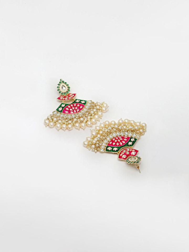 Anouk Pink Emas Saduran Enamel Kundan Batu Bertatah & Subang Jatuh Manik