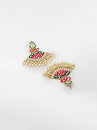 Anouk Pink Emas Saduran Enamel Kundan Batu Bertatah & Subang Jatuh Manik