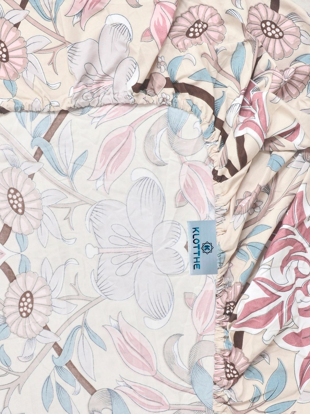 KLOTTHE Grey Floral Printed Fitted 400TC Cotton Blend Super King Bedsheet & 2 Pillow Cover