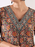 Motif Etnik Wanita Mamicha Bercetak Benang Biasa Kurta Kerja dengan Seluar & Dengan Dupatta