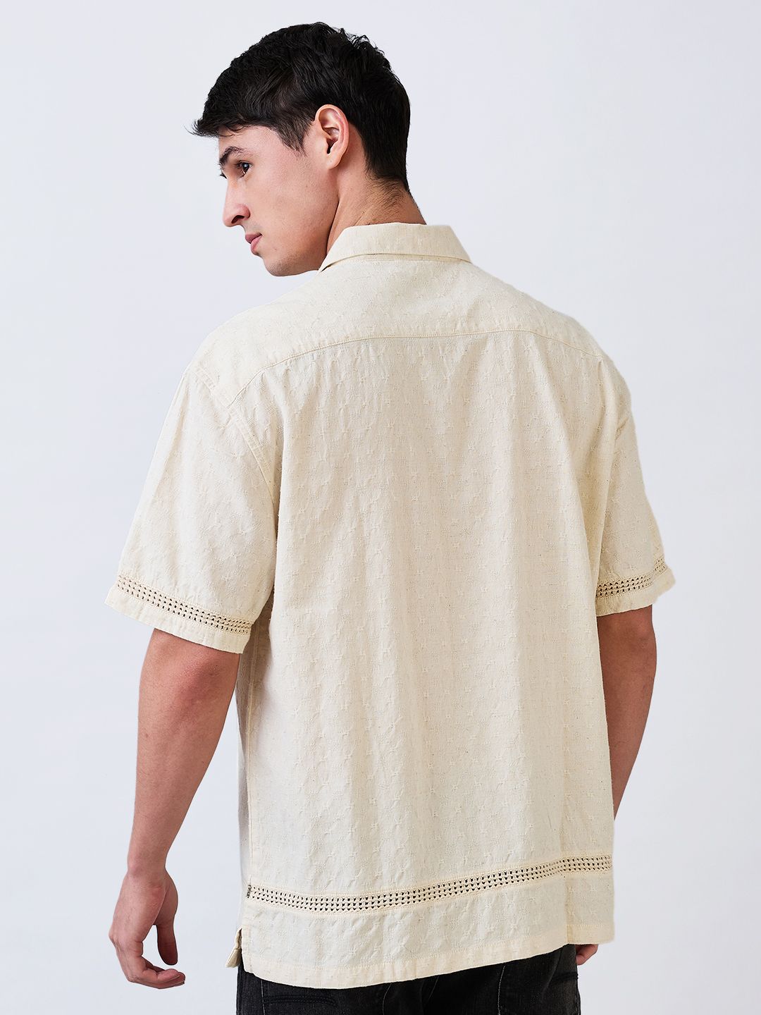 SPYKAR Men Relaxed Fit Cuban Collar Textured Cotton Casual Shirt