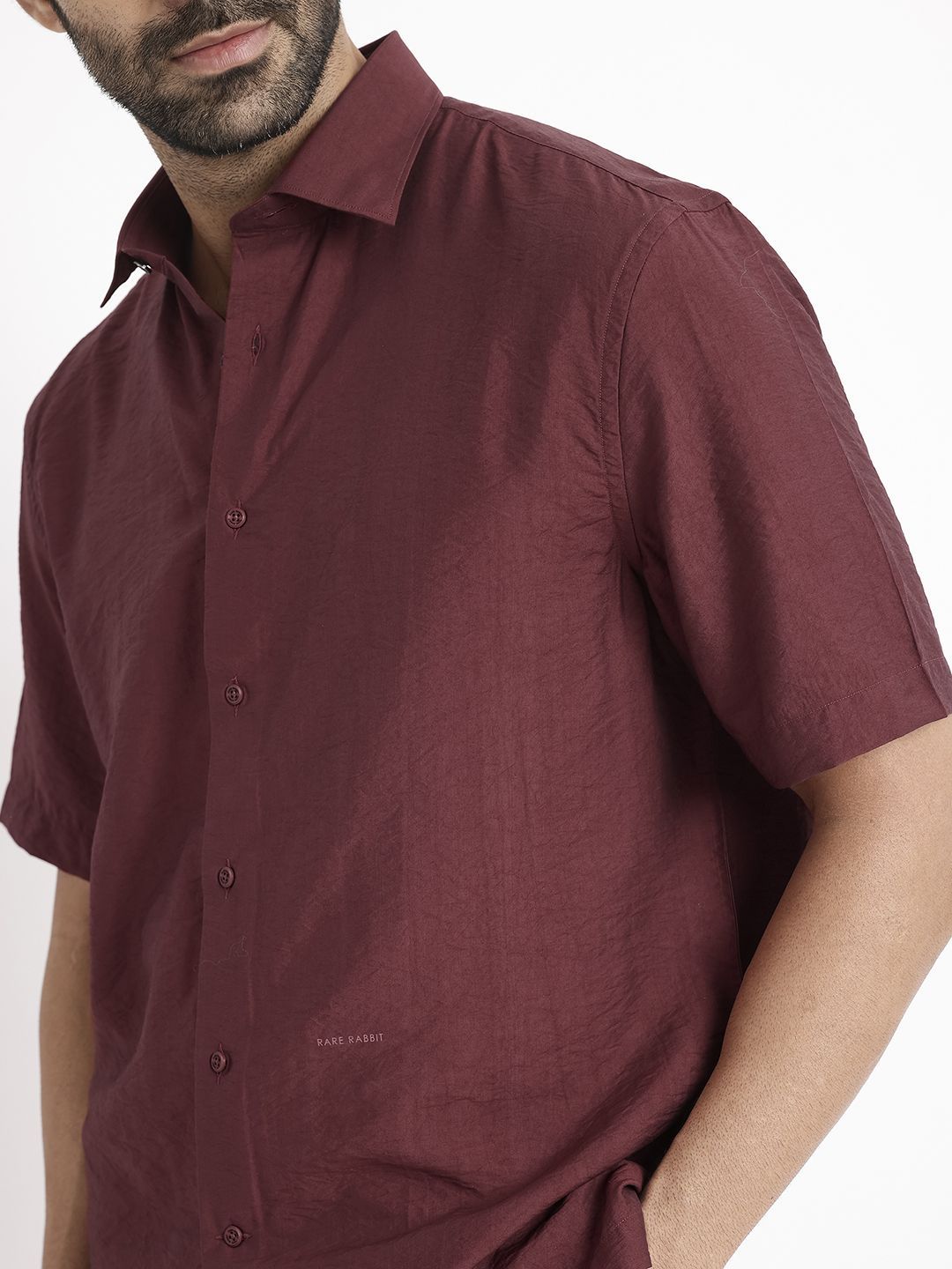 RARE RABBIT Men Comfort Spread Collar Solid Casual Shirt