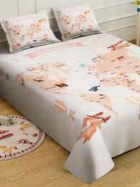 KLOTTHE Grafik Putih & Coklat 300 TC Cadar Katil King dengan 2 Sarung Bantal