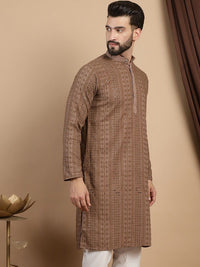 Anouk Brown Ethnic Embroidered Sequined Straight Pure Cotton Kurta