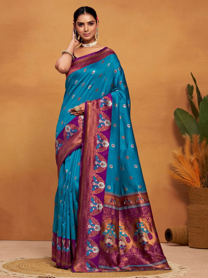 KALINI Woven Design Zari Silk Blend Paithani Saree With Blouse Piece