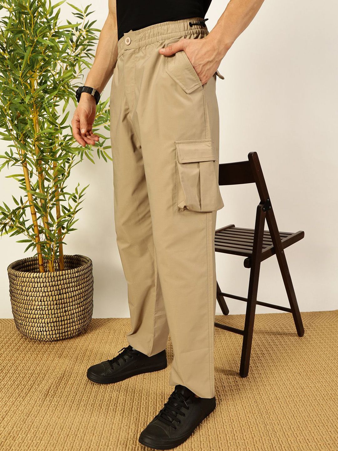 Thomas Scott Men Smart Loose Fit Easy Wash Cargos Trousers