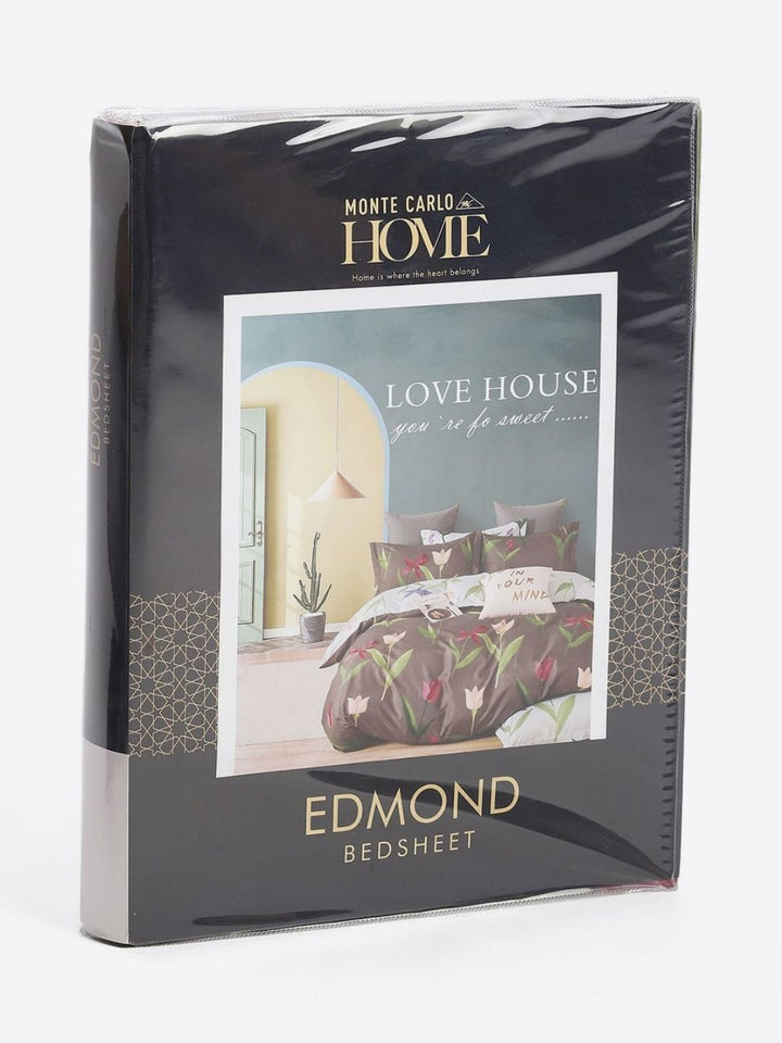 Monte Carlo Edmond Pink & Green Floral Printed 144 TC King Bedsheet Set 2.70 m x 2.70 m