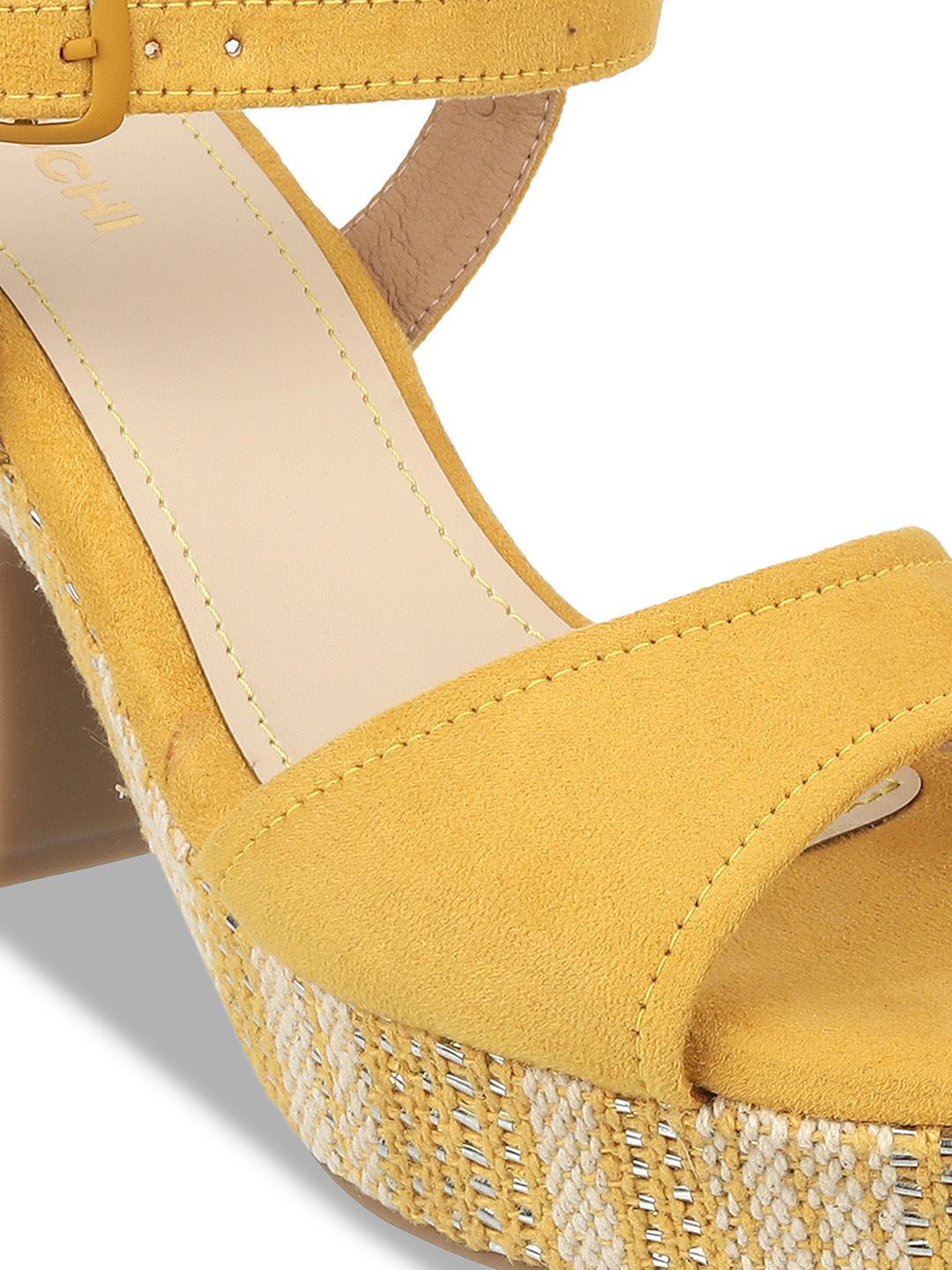Mochi Women Colourblocked Block Sandals with Buckles