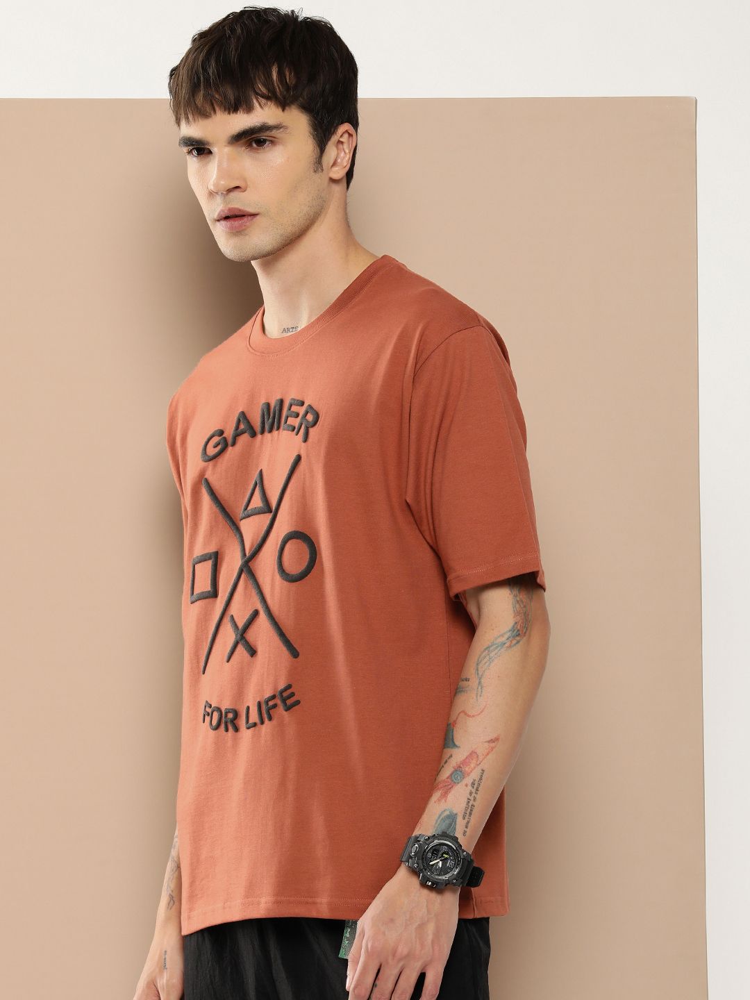 Difference of Opinion Men Graphic Printed Embossed Oversized T-shirt