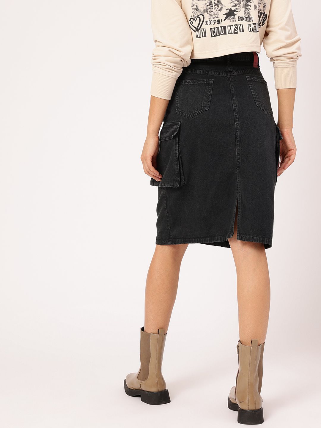 DressBerry City Chic Back Slit Cargo-Style Denim Skirt