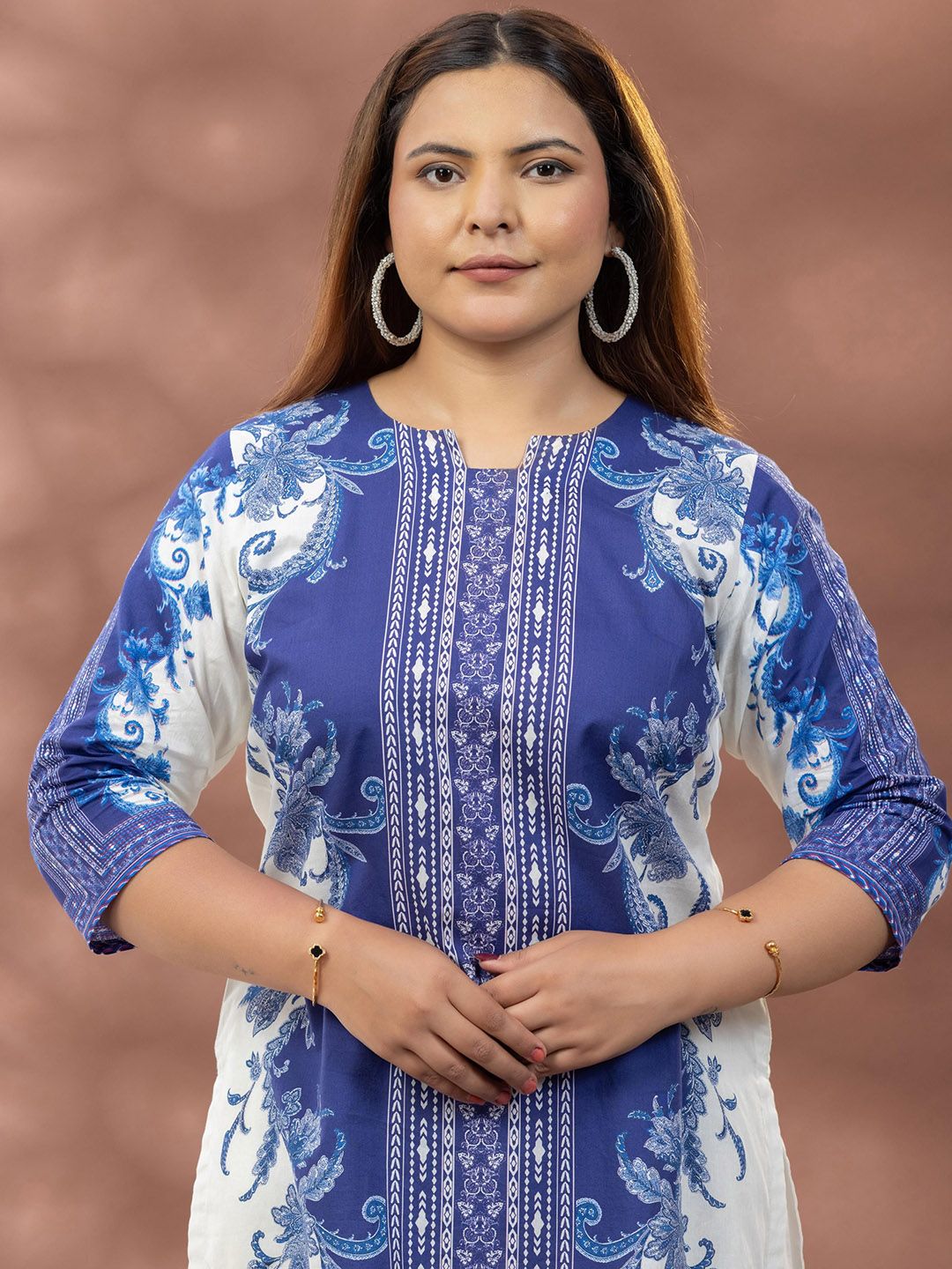 Tunik Bercetak Mamicha Indigo Royale Dengan Palazzo Co-Ords