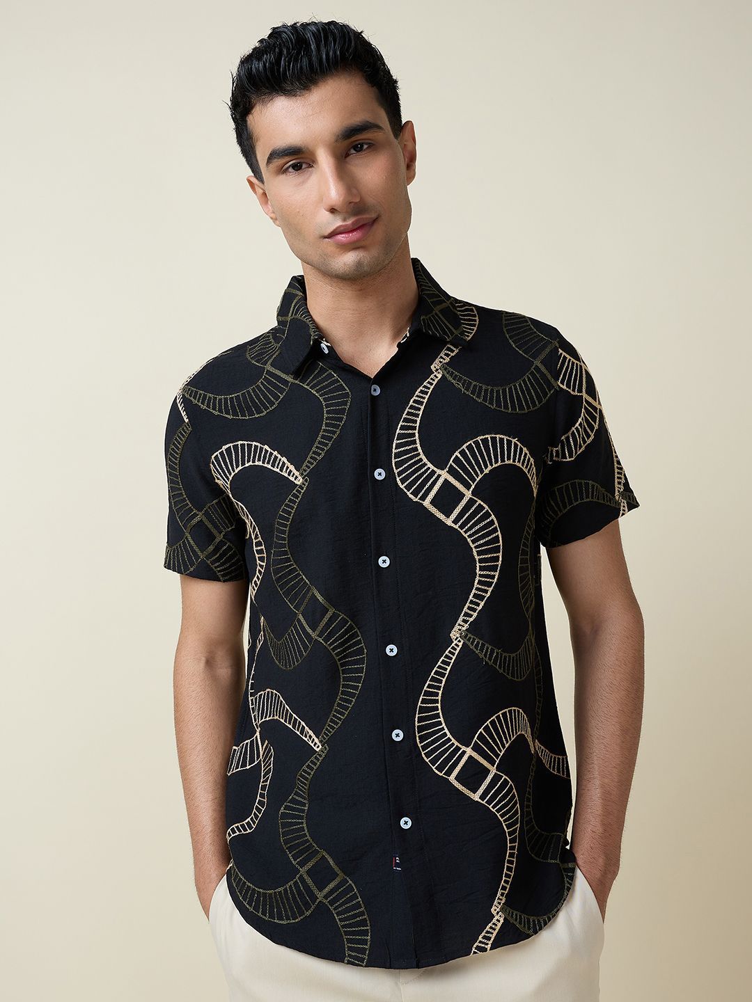 Thomas Scott Men Embroidered Regular Fit Casual Shirt