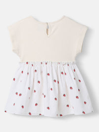 Nauti Nati Girls Cotton Strawberry Print Rabit Badge Dress