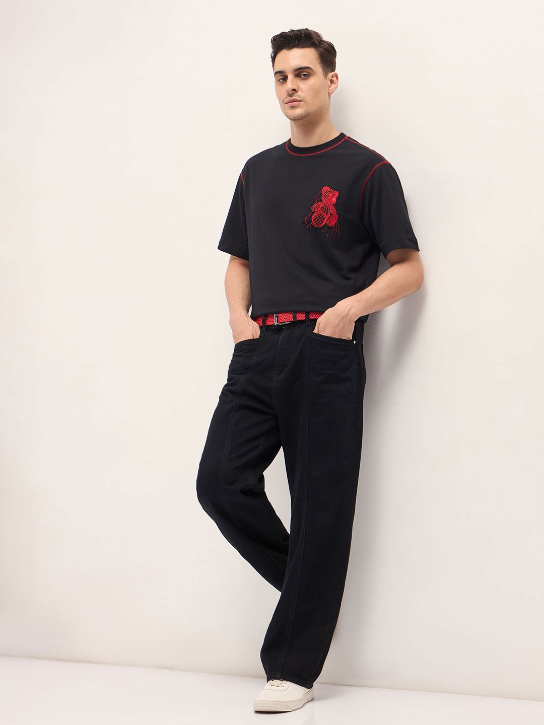 THE BEAR HOUSE Men Typography Printed Round Neck Cotton Oversized T-shirt