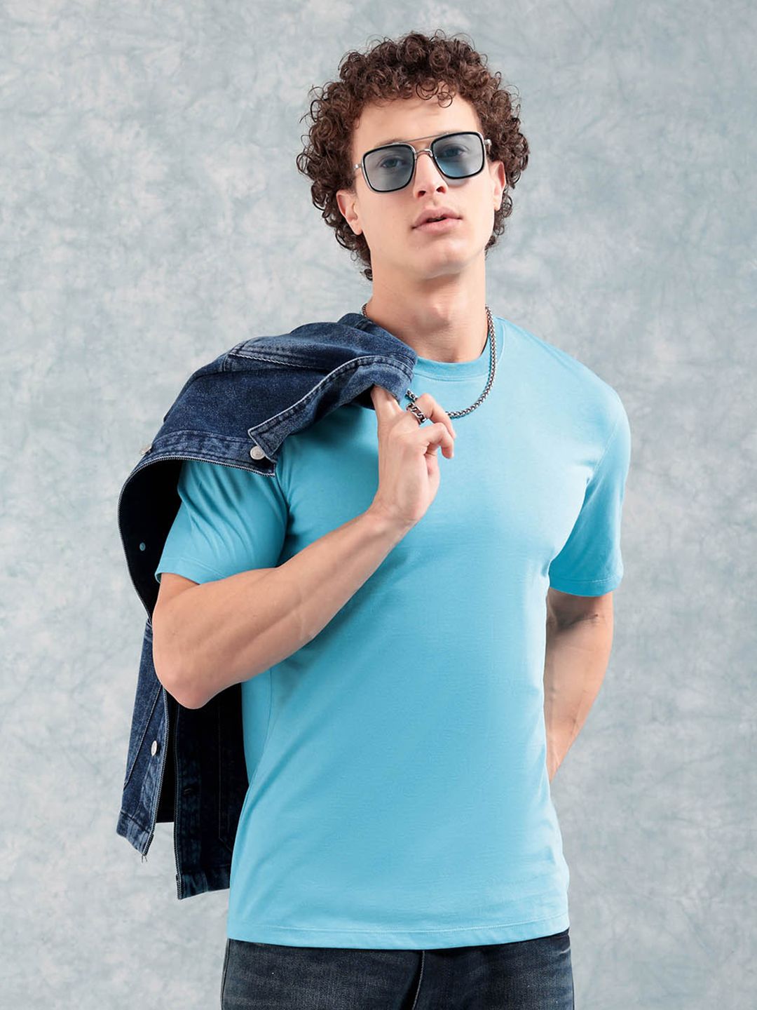 The Indian Garage Co Blue Round Neck Short Sleeves Regular T-shirt